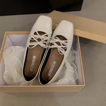 Xajzpa Sweet Double Bowknot Women Mary Jane Shoes New 2024 Square Toe Dress Flat Shoe Ladies Red Soft Sole Shoes Zapatos